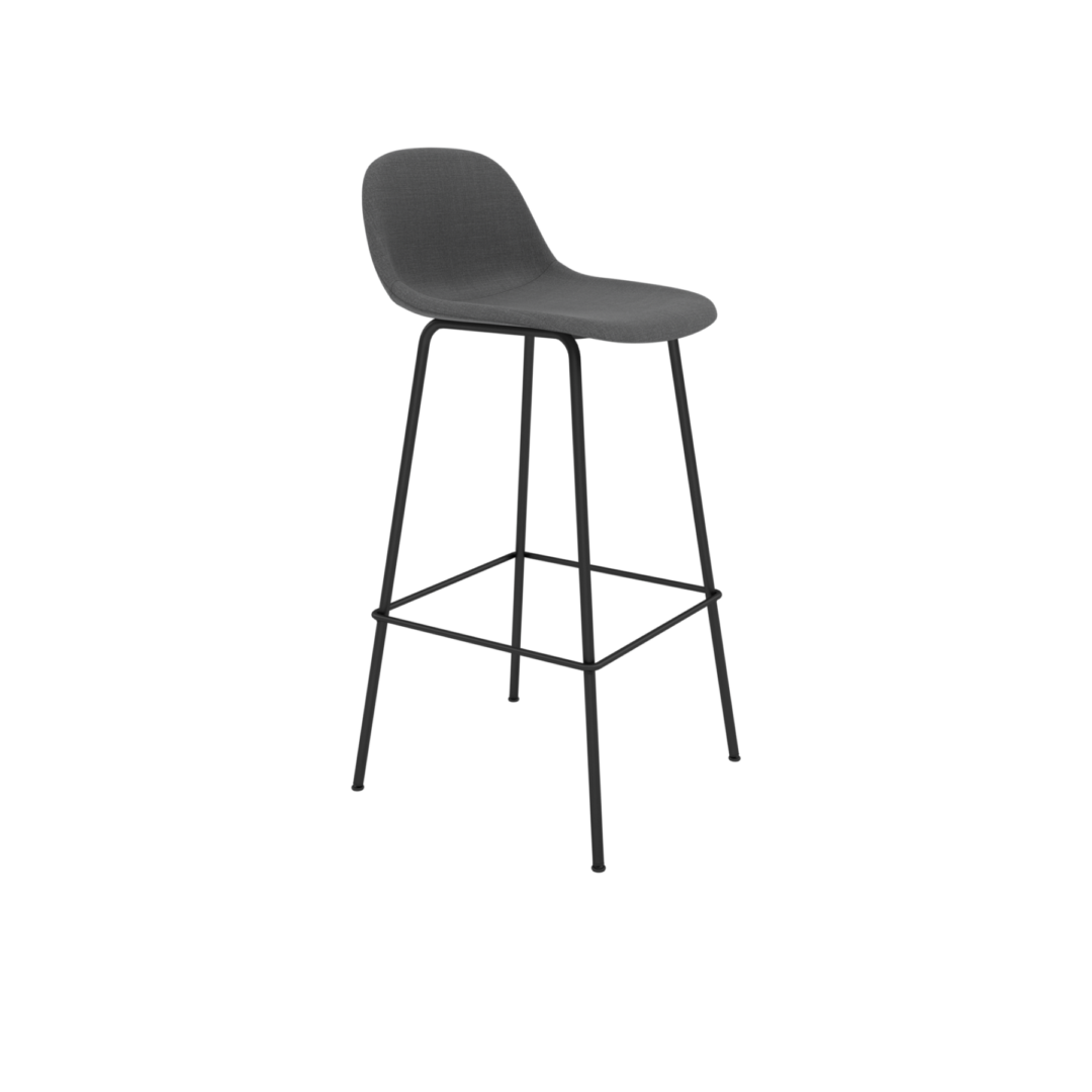 Fiber Bar Stool 75cm, Tube Base with Backrest, Upholstered