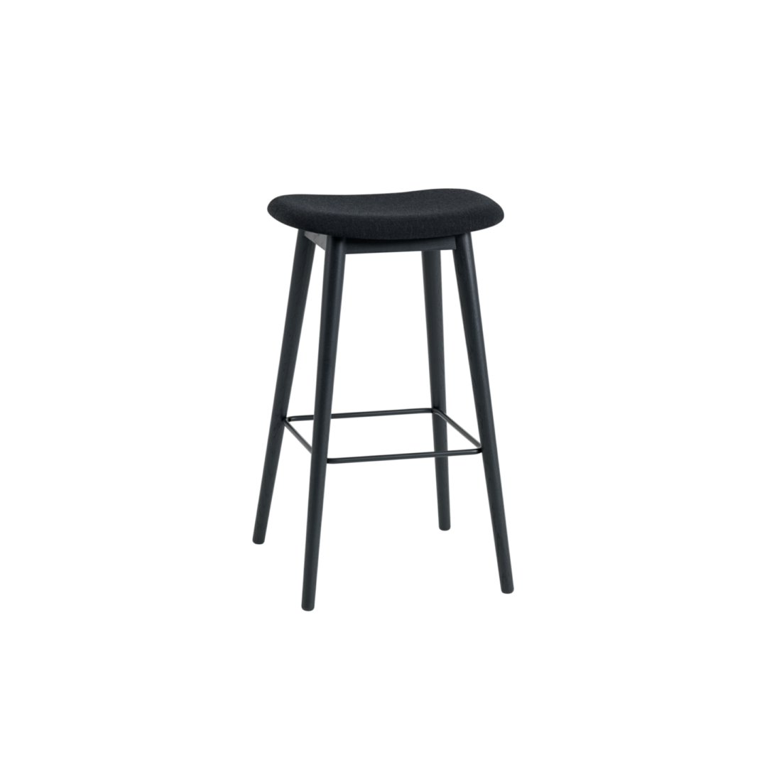Fiber Bar Stool 75cm, Wood Base, Upholstered