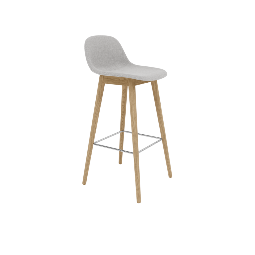 Fiber Bar Stool 75cm, Wood Base with Backrest, Upholstered