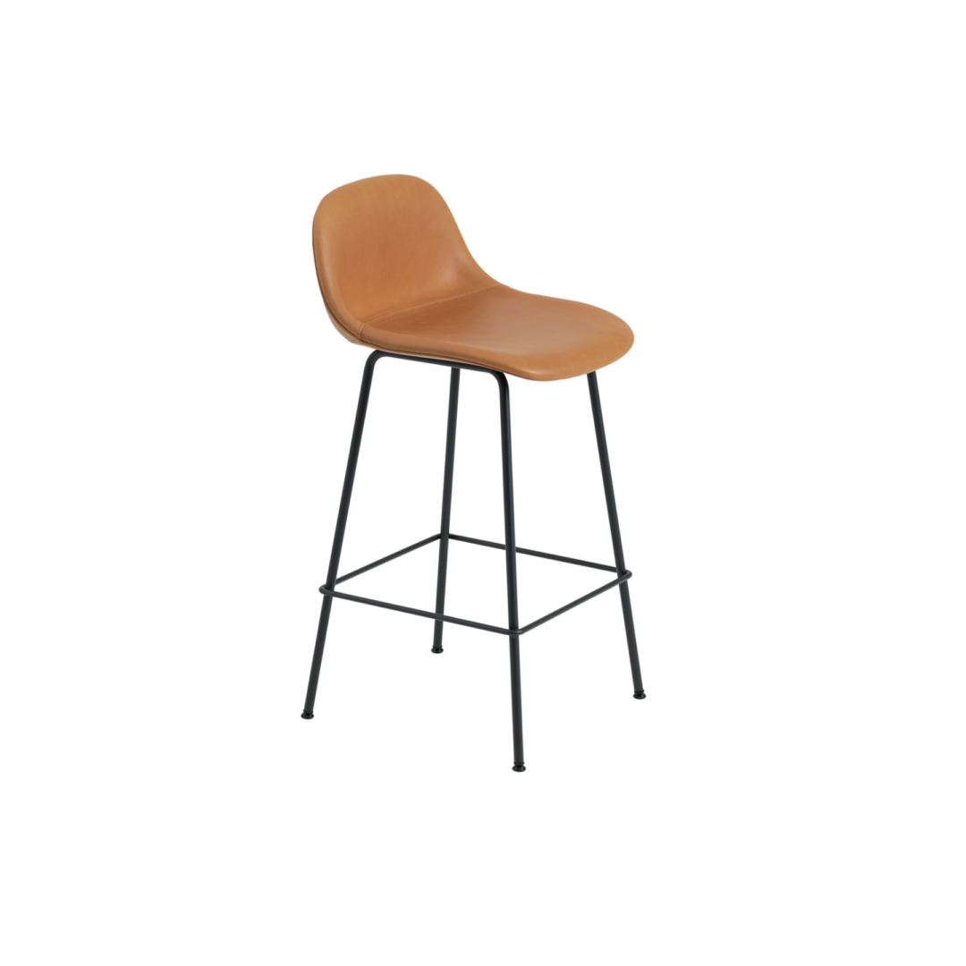 Fiber Counter Stool 65cm, Tube Base with Backrest, Upholstered