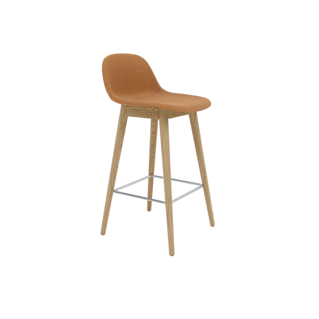 Fiber Counter Stool 65cm, Wood Base with Backrest, Upholstered