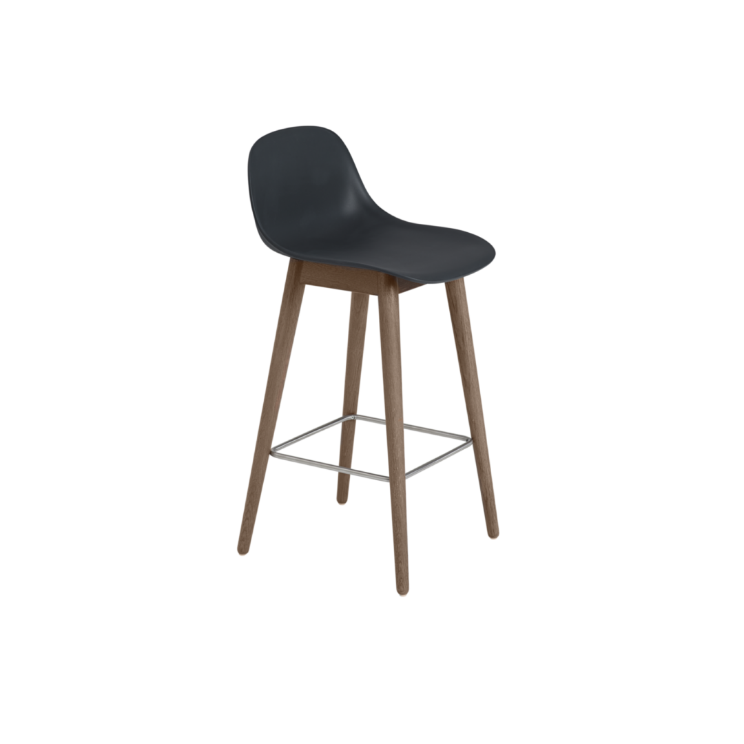 Fiber Counter Stool 65cm, Wood Base with Backrest