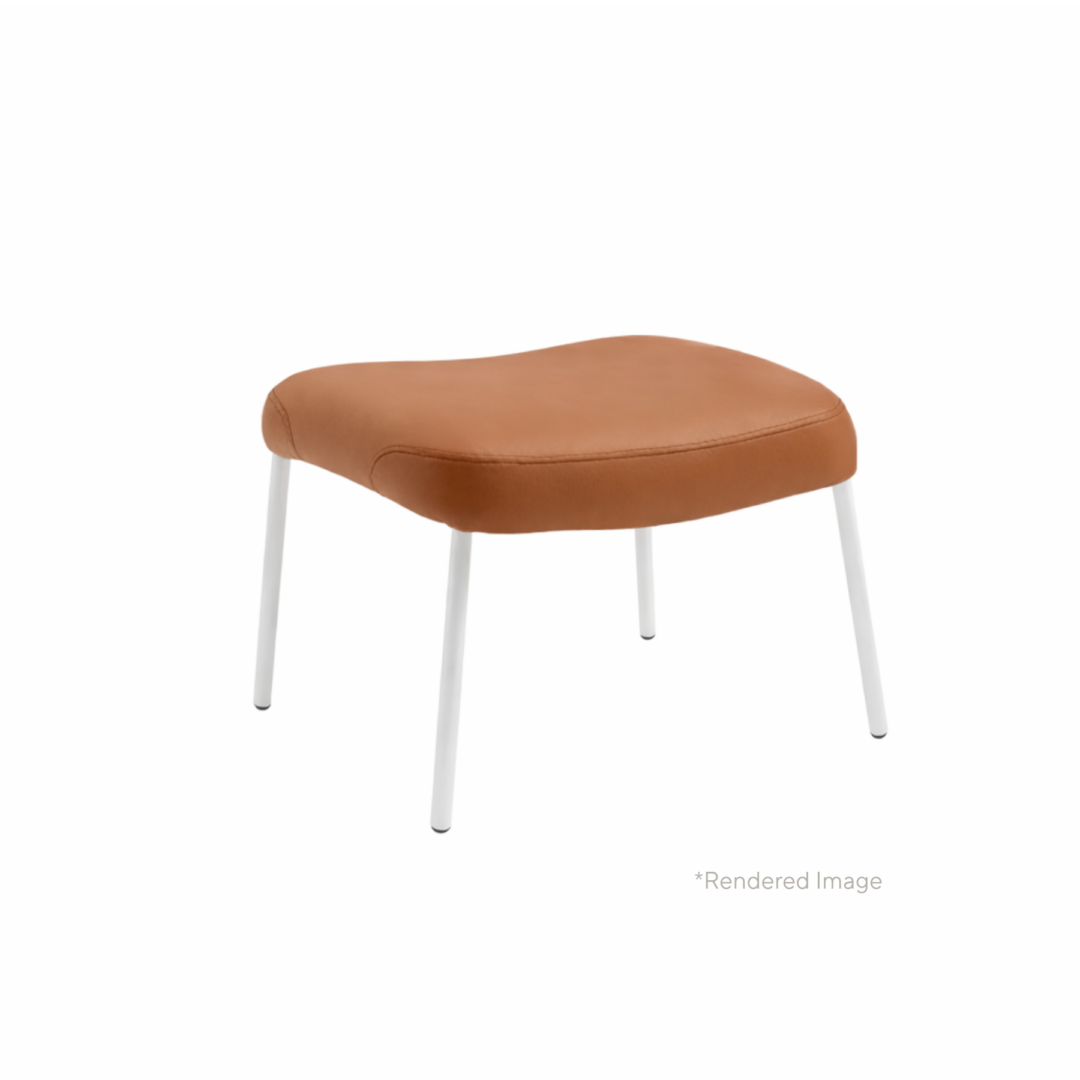 Apparel Ottoman, White Powdercoat, Tan Vinyl