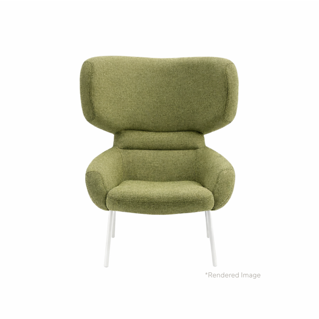 Apparel Wing Back Chair, White Powdercoat, Olive Green Fabric