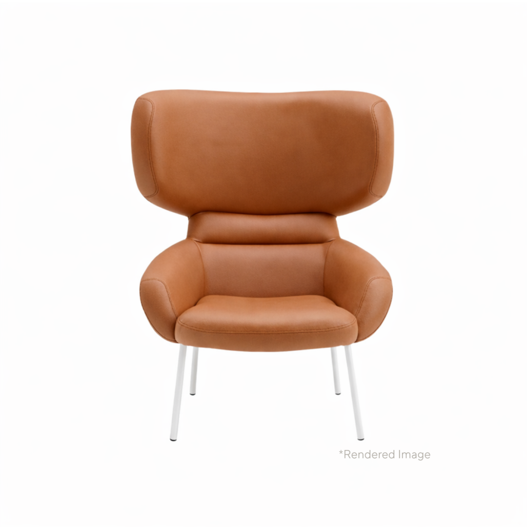 Apparel Wing Back Chair, White Powdercoat, Tan Vinyl