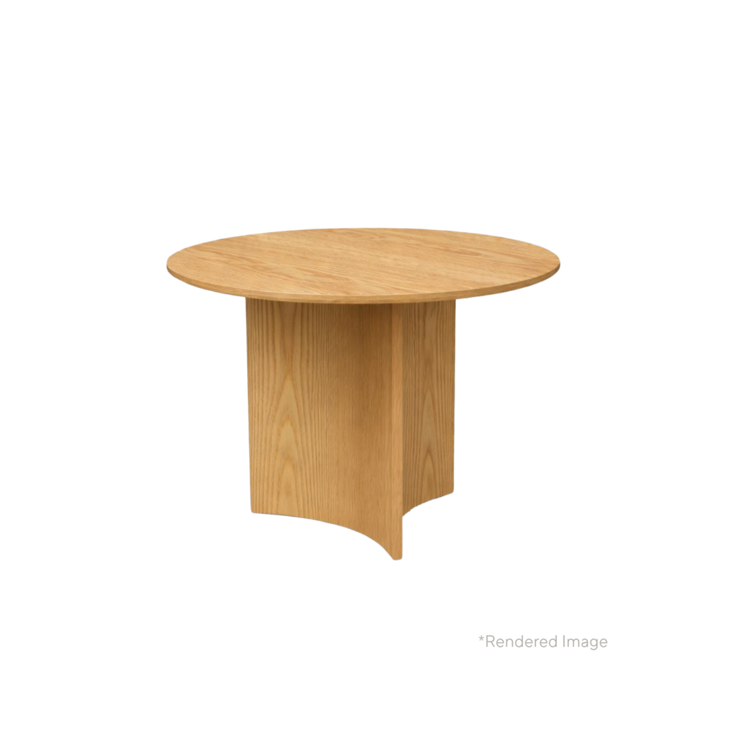Caldera Round Table with Single Pedestal Base, 1050 DIA x 730mm H, American Oak Top-Natural
