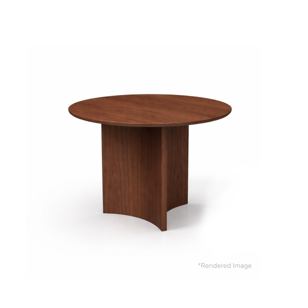 Caldera Round Table with Single Pedestal Base, 1050 DIA x 730mm H, American Walnut Top-Natural