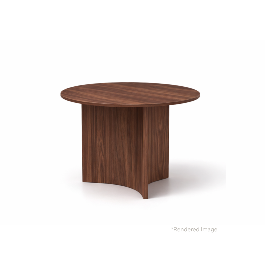 Caldera Round Table with Single Pedestal Base, 900 DIA x 730mm H, American Walnut Top-Natural