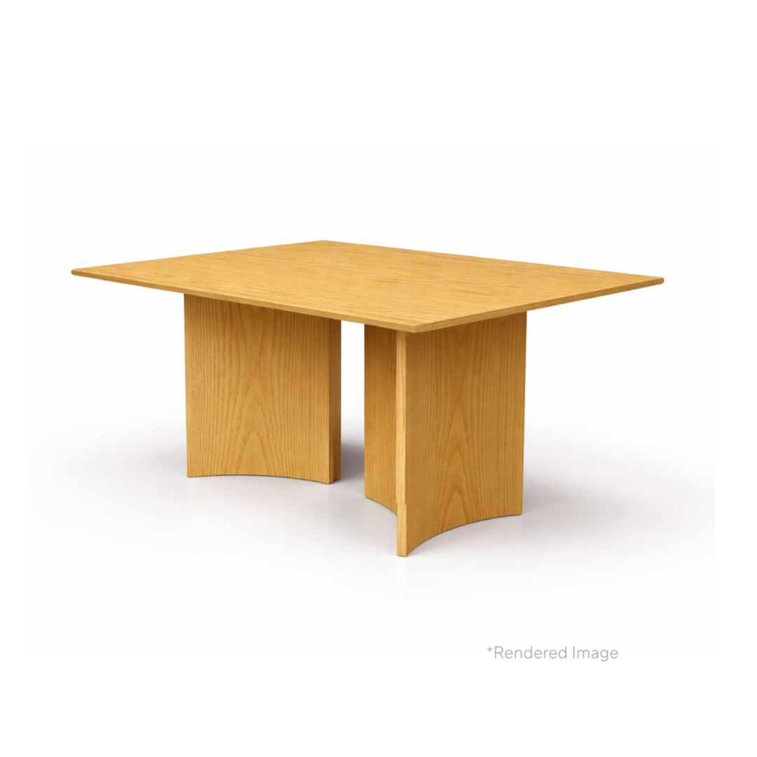 Crevasse Rectangular Dining Table with Twin Pedestal Bases, 1800 x 1300 x 730mm H, American Oak Top-Natural