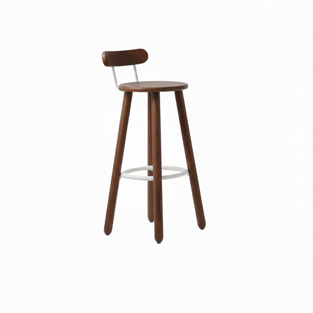 Okidoki-4-Leg-High-Stool-Backrest-Stained-Walnut-Timber-Blanc