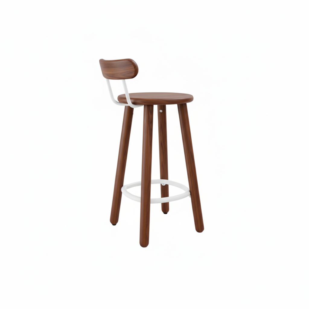 Okidoki-4-Leg-Mid-Stool-Backrest-Stained-Walnut-Timber-Blanc