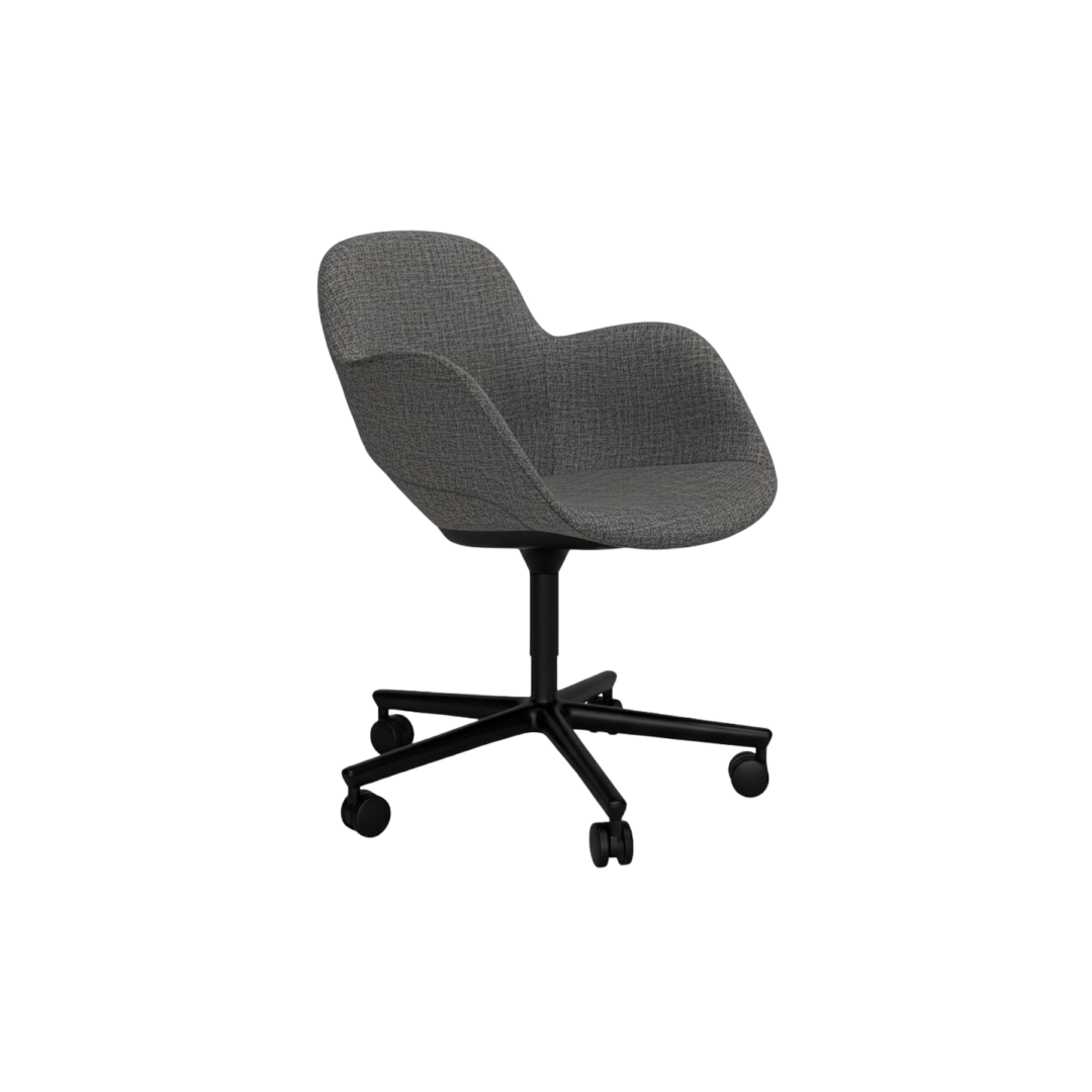 Sheru-Armchair-5-Star-Castor-Base-Matt-Black-Base-with-Shadow-Fabric-Formal-Upholstery